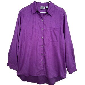 Chicos Womens Top Sz 2 2X Purple Button Up Long Sleeve Pocket Office Career Soft